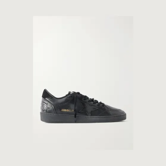 Golden Goose Ball Star Distressed Suede-Trimmed Leather Sneakers Black (GMF00117.F008743)