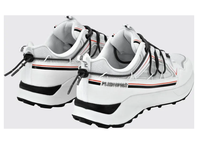 Plein Sport Striped Mesh Low-Top Sneakers with Drawstring Closure and Logo White (UADSUSC0607STE003N01) (2)