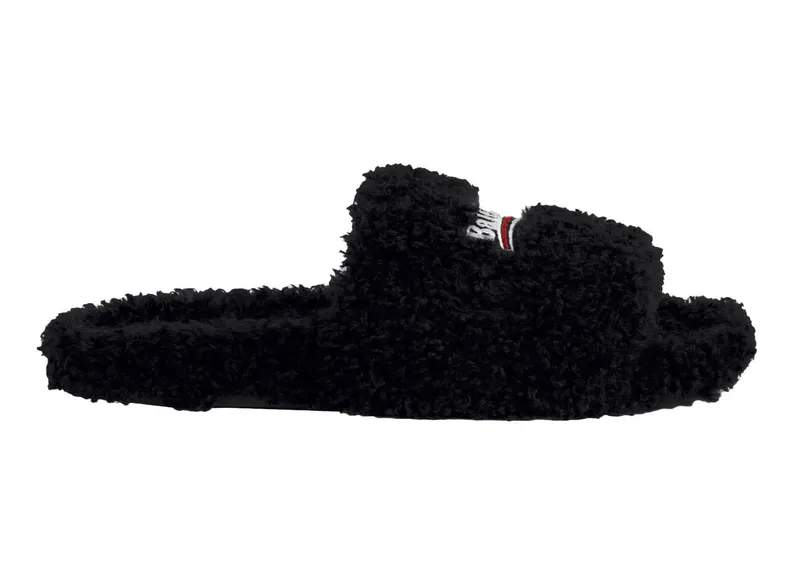 Balenciaga Furry Slide Black White (W) (654261W2DO11096)
