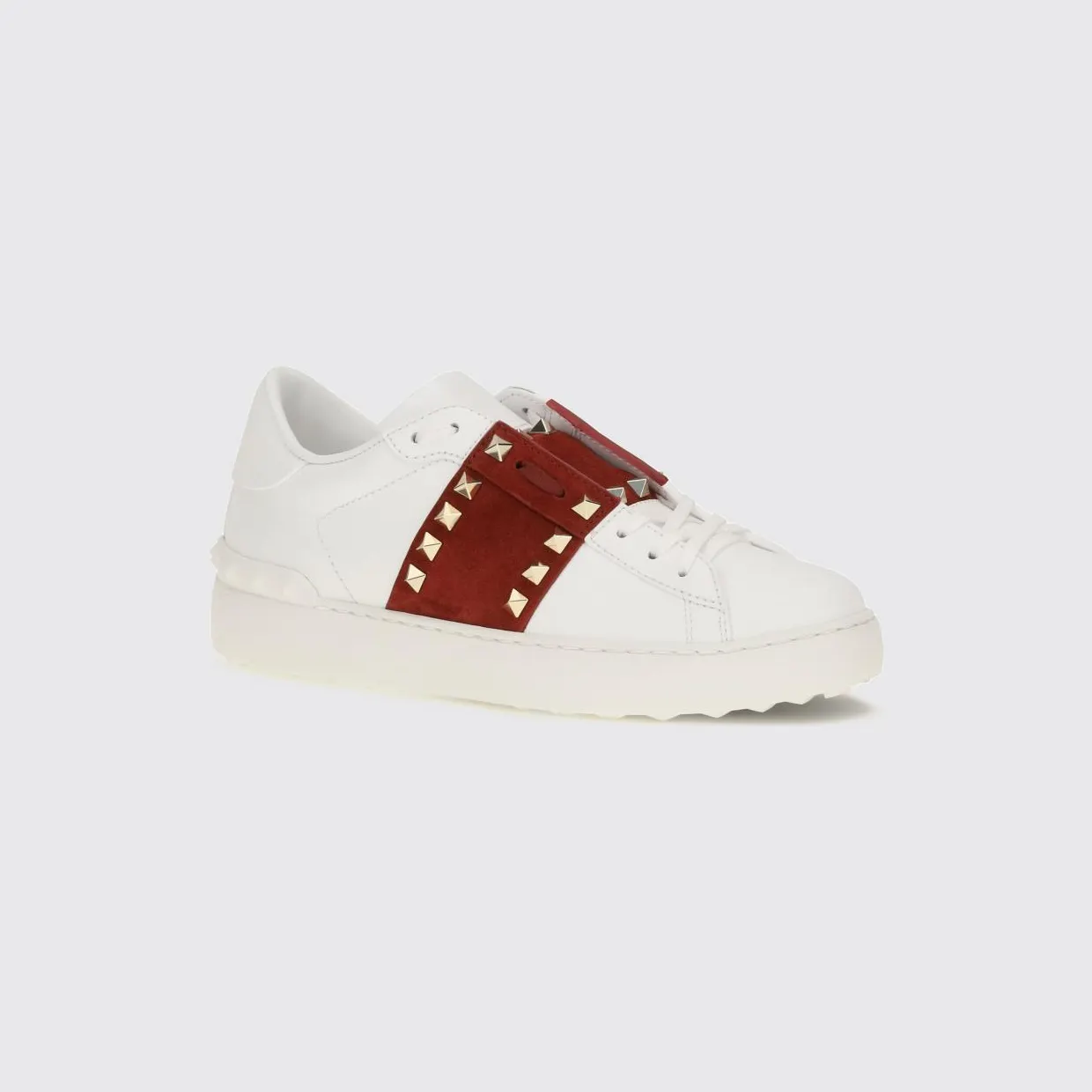 Valentino garavani Rockstud Untitled Leather and Suede Sneakers with Iconic Studs Red (S0A01ZBV3FB)