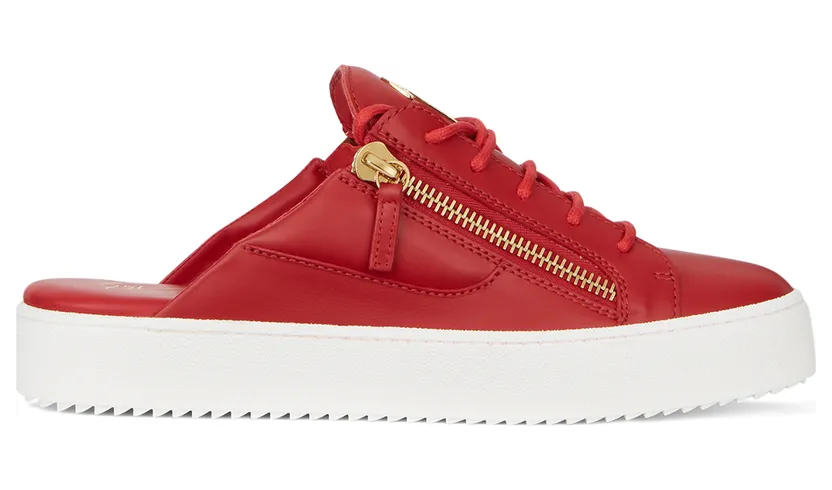 Giuseppe Zanotti Sneakers sabots en cuir rouge avec signature en métal doré. semelle en caoutchouc. (RM10051003)