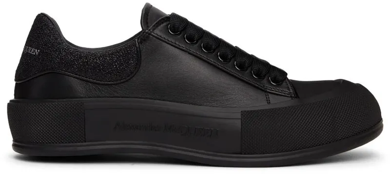 Alexander McQueen Black Glitter Deck Plimsoll Sneakers (682410WIB66)