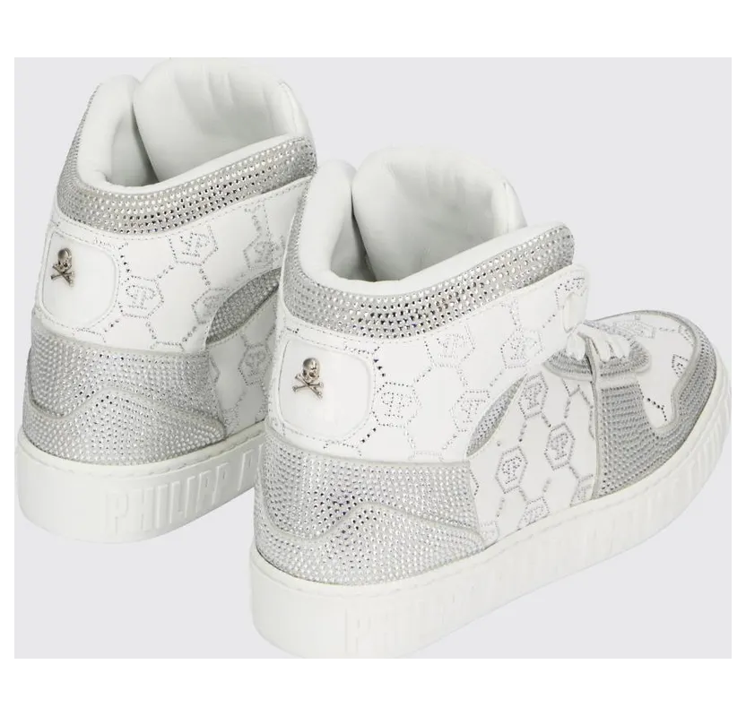 Philipp plein Leather Sneakers with Applied Rhinestones White (AAESUSC0865PLE022N01) (2)