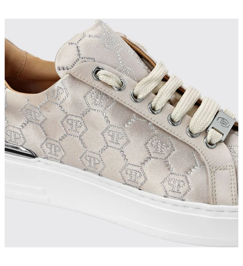 Philipp plein Satin Sneakers with Rhinestone Hexagon Beige (PAESWSC2767PTE028N06) (4)