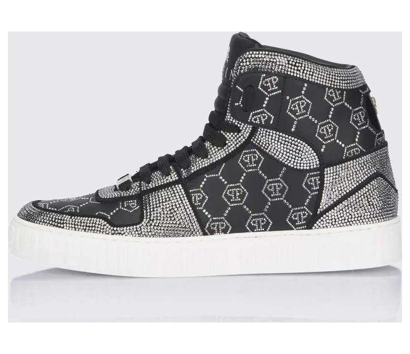 Philipp plein Leather Sneakers with Applied Rhinestones Black 1 (AAESUSC0865PLE022N02) (2)