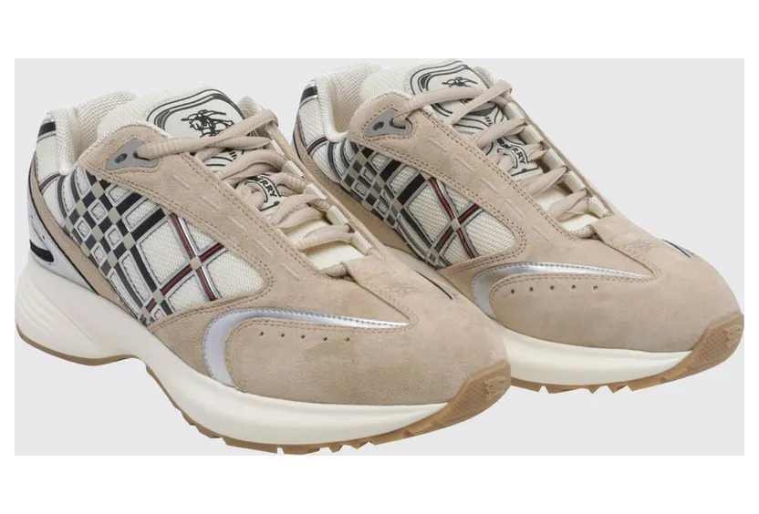 BURBERRY Eclipse Runner Suede and Mesh Check Pattern Sneakers Silver (8127713)