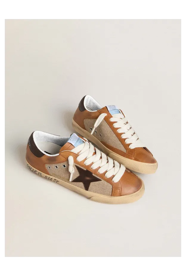 Golden Goose Super-Star Ltd In Beige Wool With Brown Leather Star And Camel Inserts (GMF01006.F007877.55710) (2)
