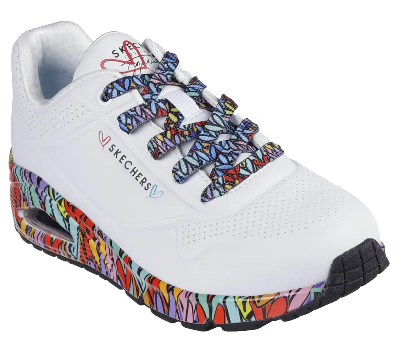 Skechers JGoldcrown: Uno – Ravaged Love – White / Multi (177918 WMLT)