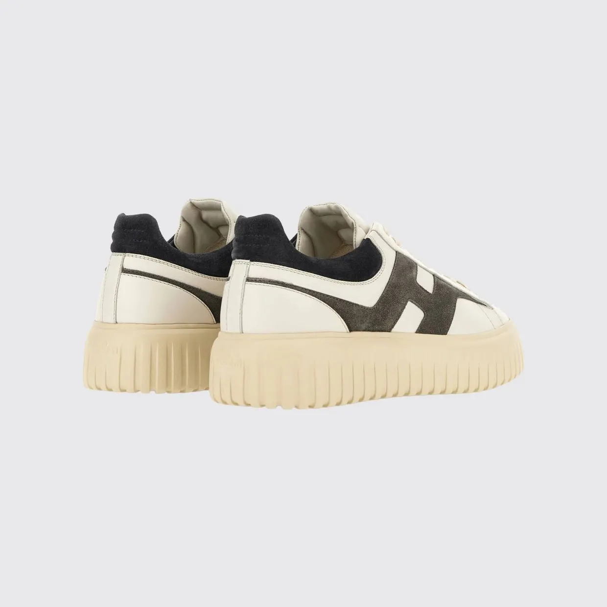 Hogan H-Stripes Leather and Suede Trainers with H Logo and Platform Sole White (HXM6450FE91N1M760Z) (2)