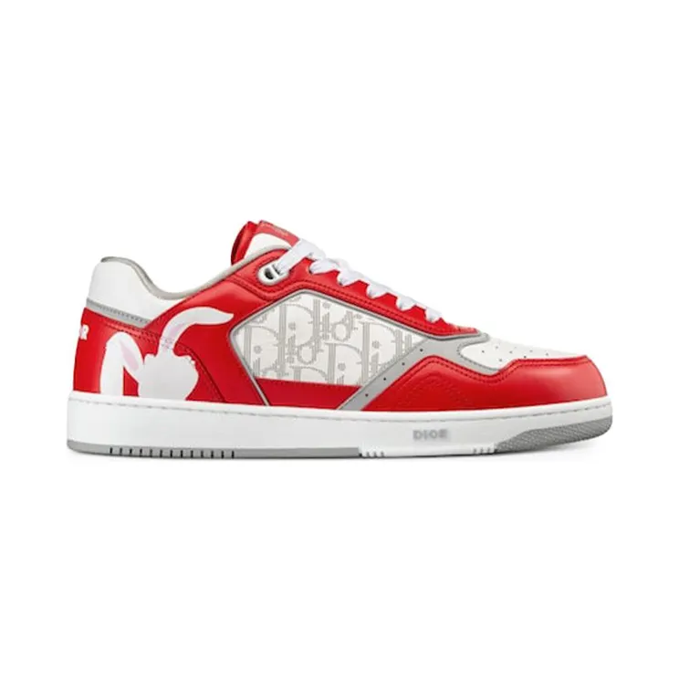 Dior B27 Low ERL Red and White Smooth Calfskin and White Dior Oblique Galaxy Leather with Rabbit Motif (3SN272ZWB_H300)
