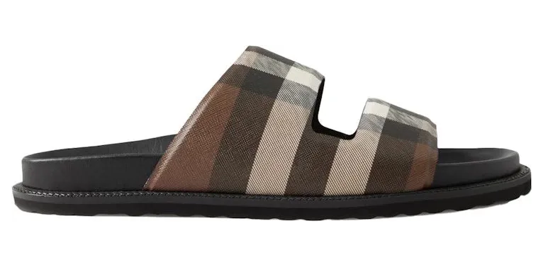 Burberry Check Cotton Canvas Slides Dark Birch Brown (80648091)