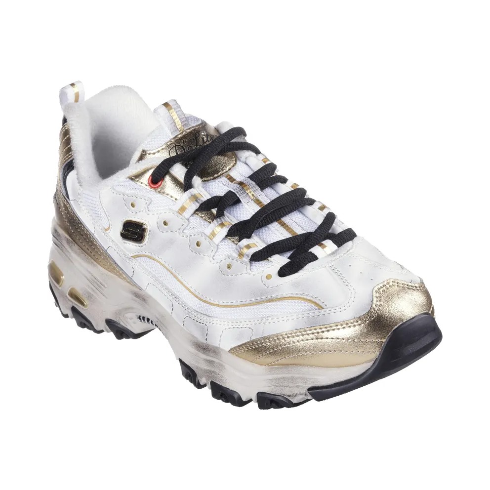 Skechers D’Lites – Vintage Vision – White / Black / Gold (150245 WBGD)