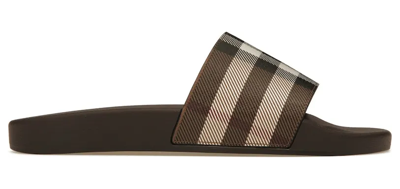 Burberry Check Print Slides Dark Birch Brown (8048195)