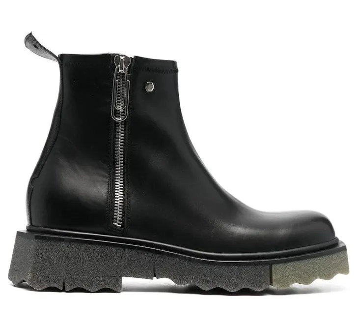 OFF-WHITE Leather Sponge Zip Boot Black Army (OMID004F22LEA0011056)