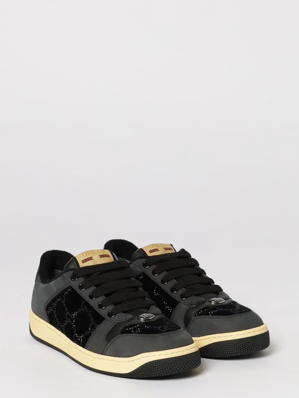 Gucci Screener Sneakers in Leather and Velvet with GG Rhinestone Monogram Blue (853276FAFFM1078)