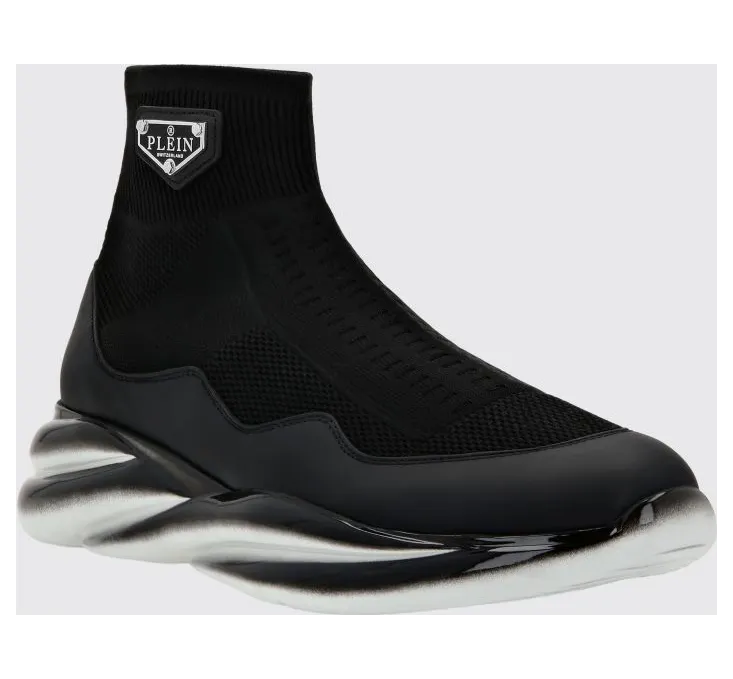 Philipp plein High-Top Slip-On Sneakers with a Sock Design and Leather Inserts Black (LABSUSC0466PTE120N02)