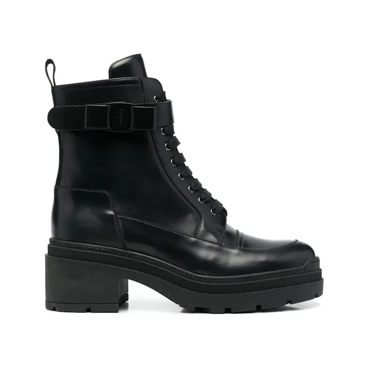 Ferragamo Chunky Leather Biker Boots Black (01D634753732)