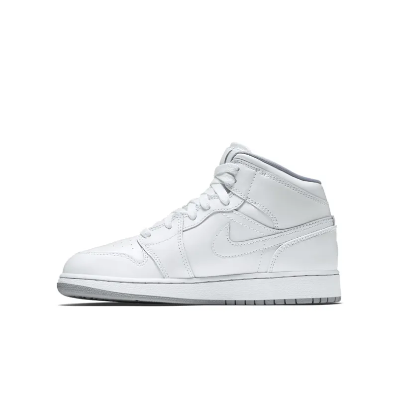 Jordan 1 Mid White (GS) White/White-Wolf Grey (554725-112)