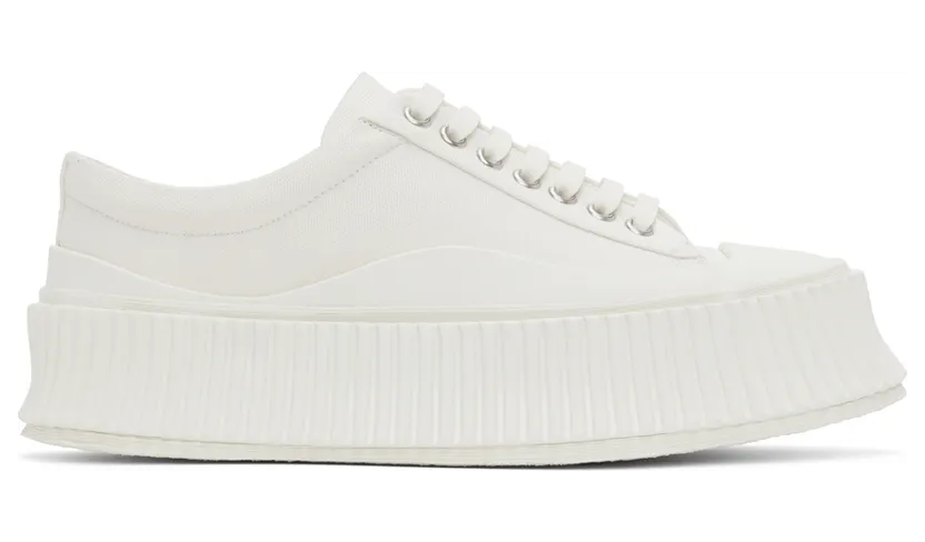 Jil Sander White Canvas Platform Sneakers (JS38133A_15101)