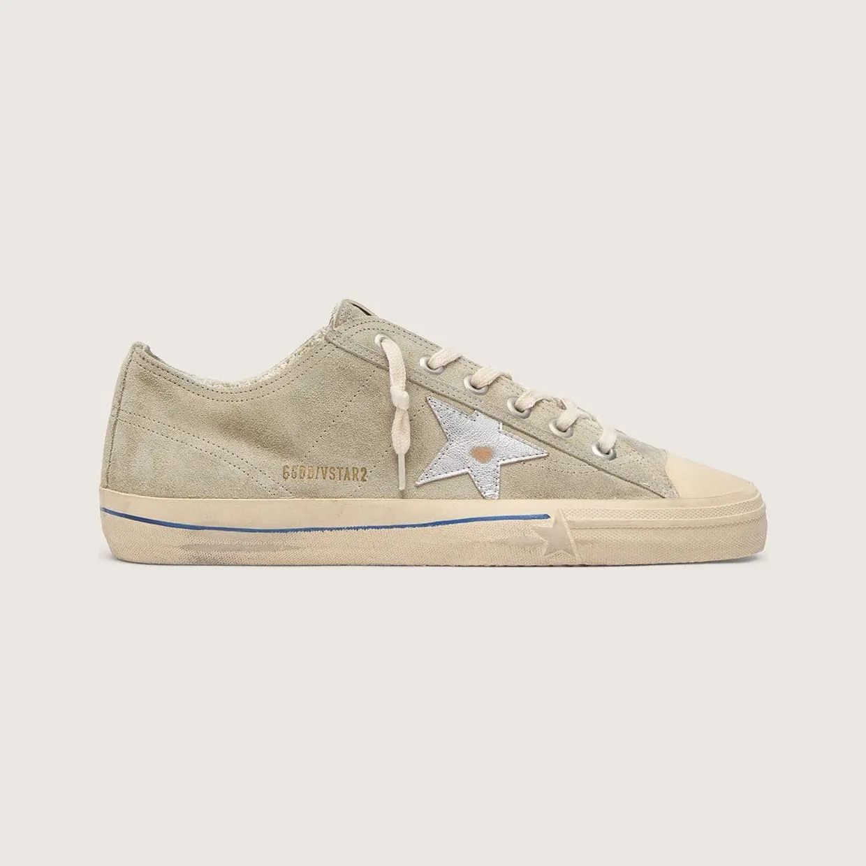Golden Goose V-Star In Dove-Gray Suede With Silver Metallic Leather Star (GMF00129.F003433.60372)