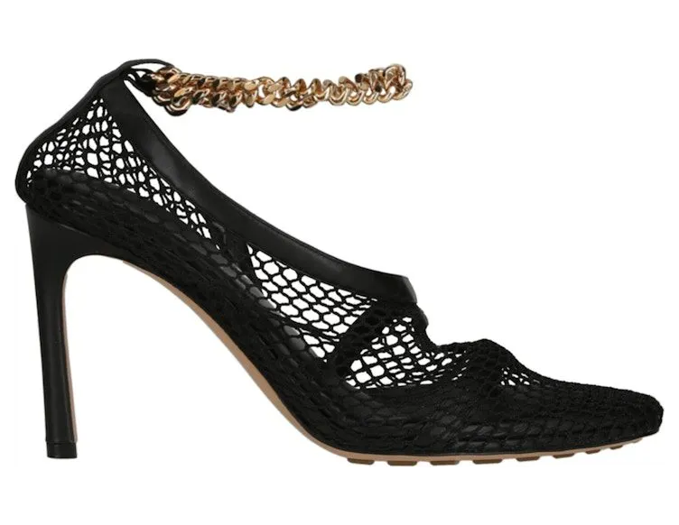Bottega Veneta Chain Trimmed Stretch Sandals Black Gold (618755-VBPS3-1184)