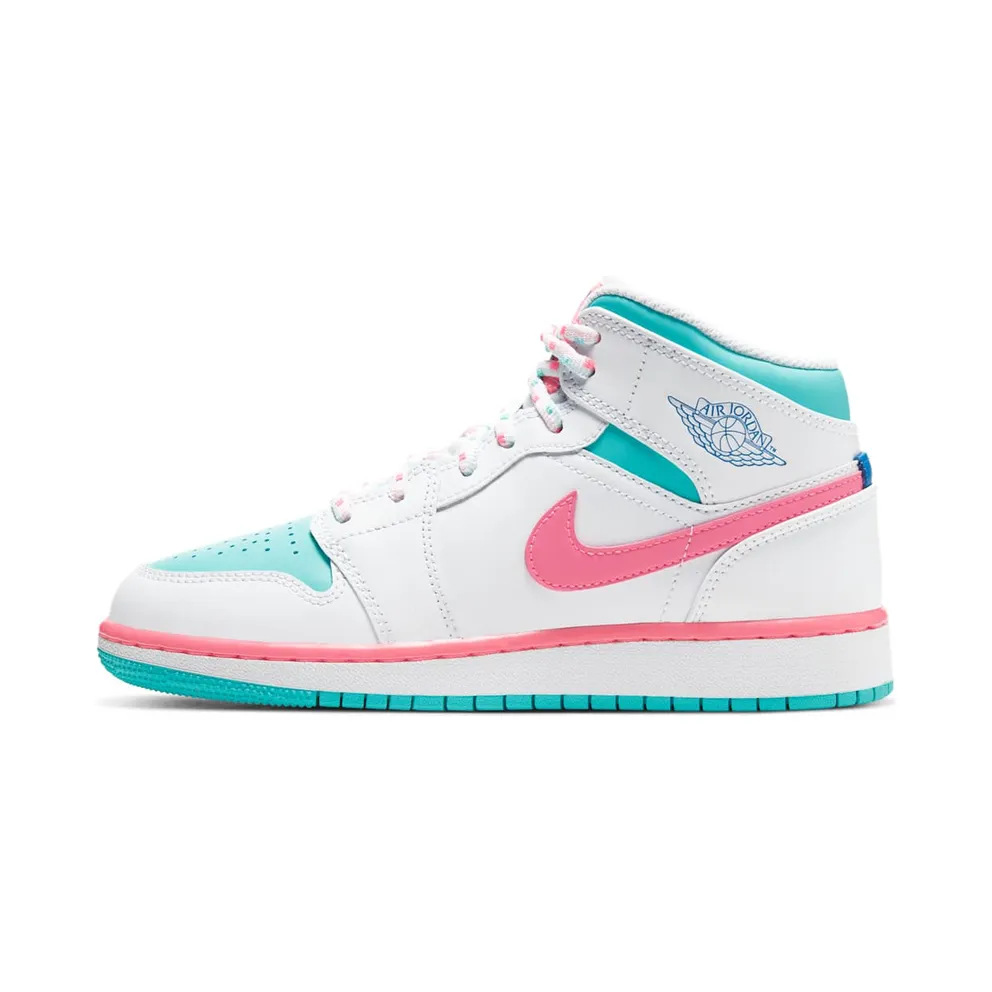 Air Jordan Nike AJ I 1 Mid White Pink Green Soar (GS) (2020) (555112-102)
