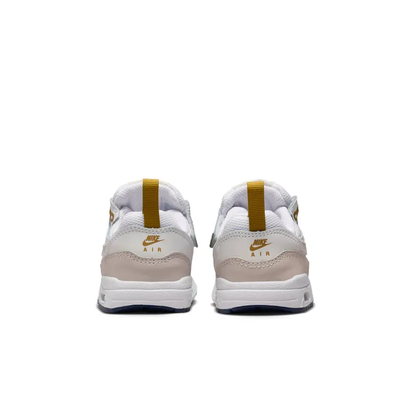 Nike Air Max 1 EasyOn Infant “White Bronzine Midnight Navy Light Orewood Brown (I)” (DZ3309-103)