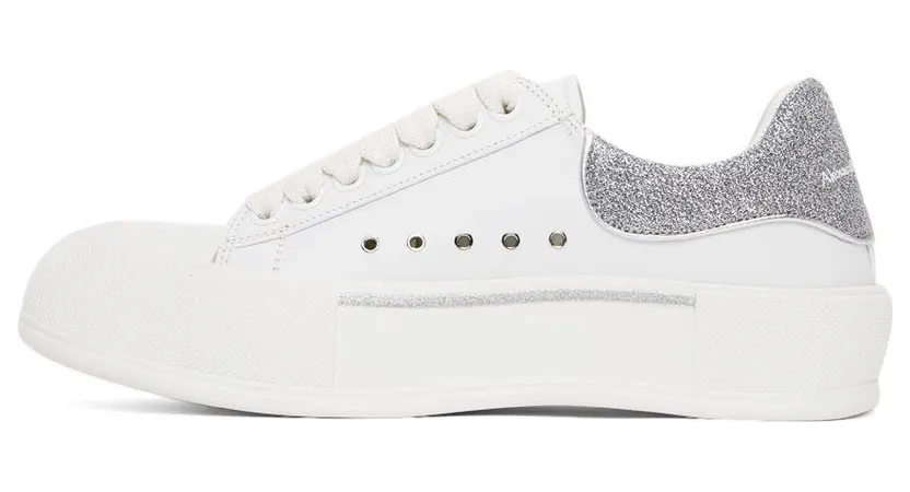 Alexander McQueen White & Silver Deck Lace-Up Plimsoll Sneakers (682410WIB67) (3)