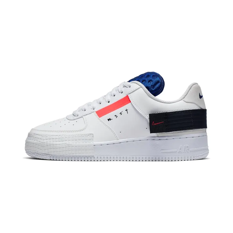 Nike Air Force 1 Type White Royal Blue “Summit White / White / Black / Red Orbit” (CI0054-100)