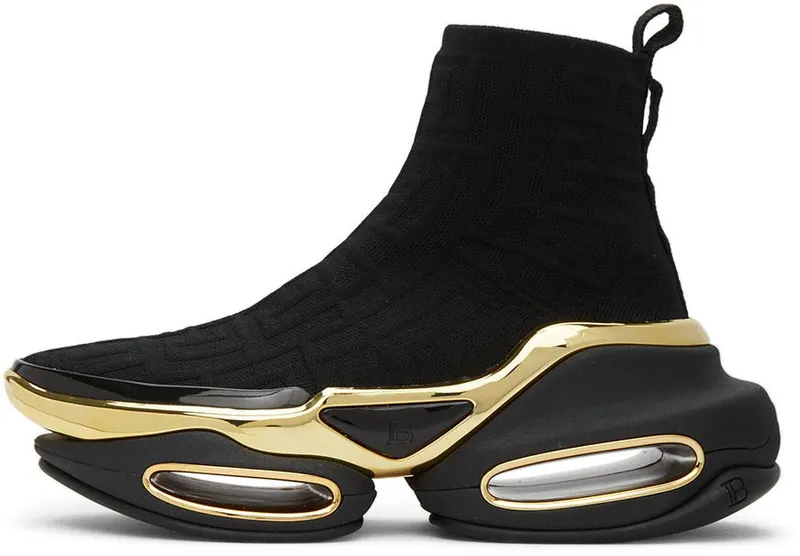 Balmain Black Knit Monogram B-Bold High (WN0VJ684TKMM)