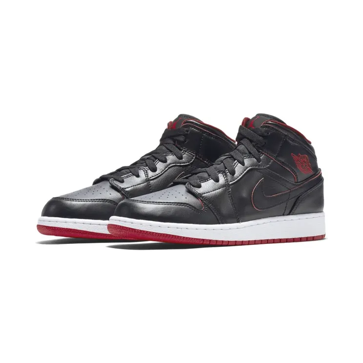 Air Jordan 1 Mid BG “Black / White / Gym Red” (554725-028)
