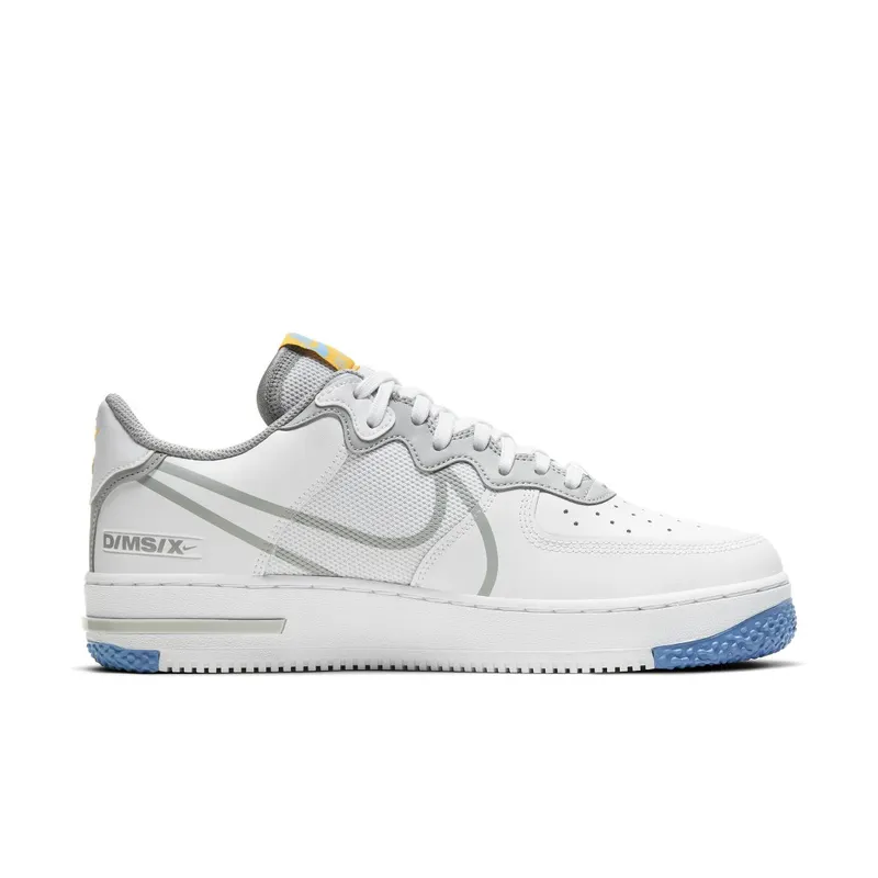 Nike Air Force 1 Low React White Light Smoke Grey White/University Gold-University Blue-Light Smoke Grey (CT1020-100)