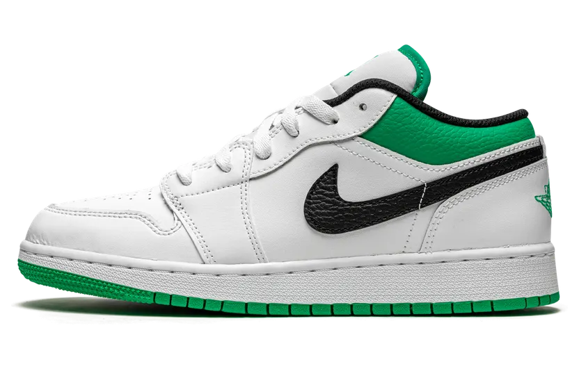 Jordan 1 Low White Lucky Green Tumbled Leather (GS) (553560-129)