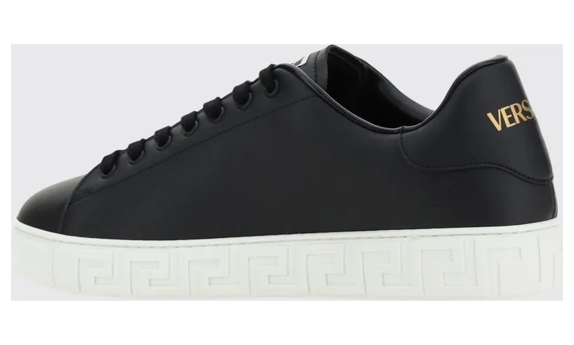 Versace Greca Smooth Calfskin Sneakers by with Lettering Logo Black (10144601A096081B000) (2)