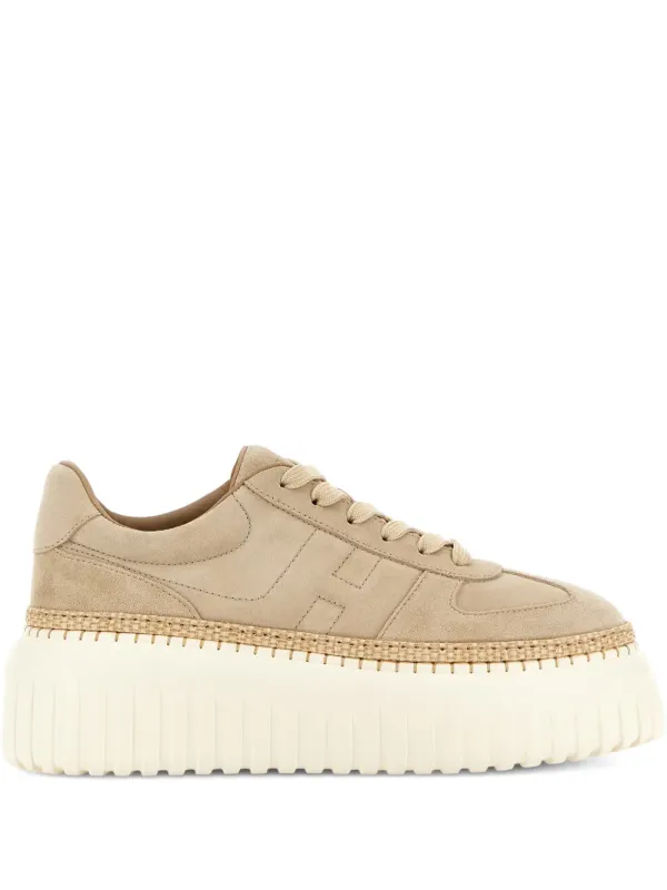Hogan H-Stripes suède sneakers met plateauzool – Beige (HXW7100FY40BTM)