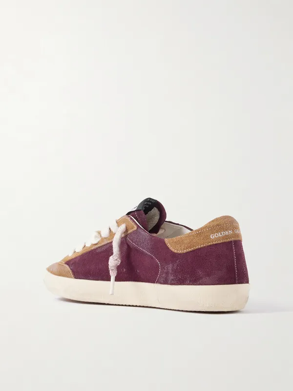 Golden Goose Super-Star Distressed Leather-Trimmed Suede Sneakers Burgundy (GMF00107.F008135) (4)