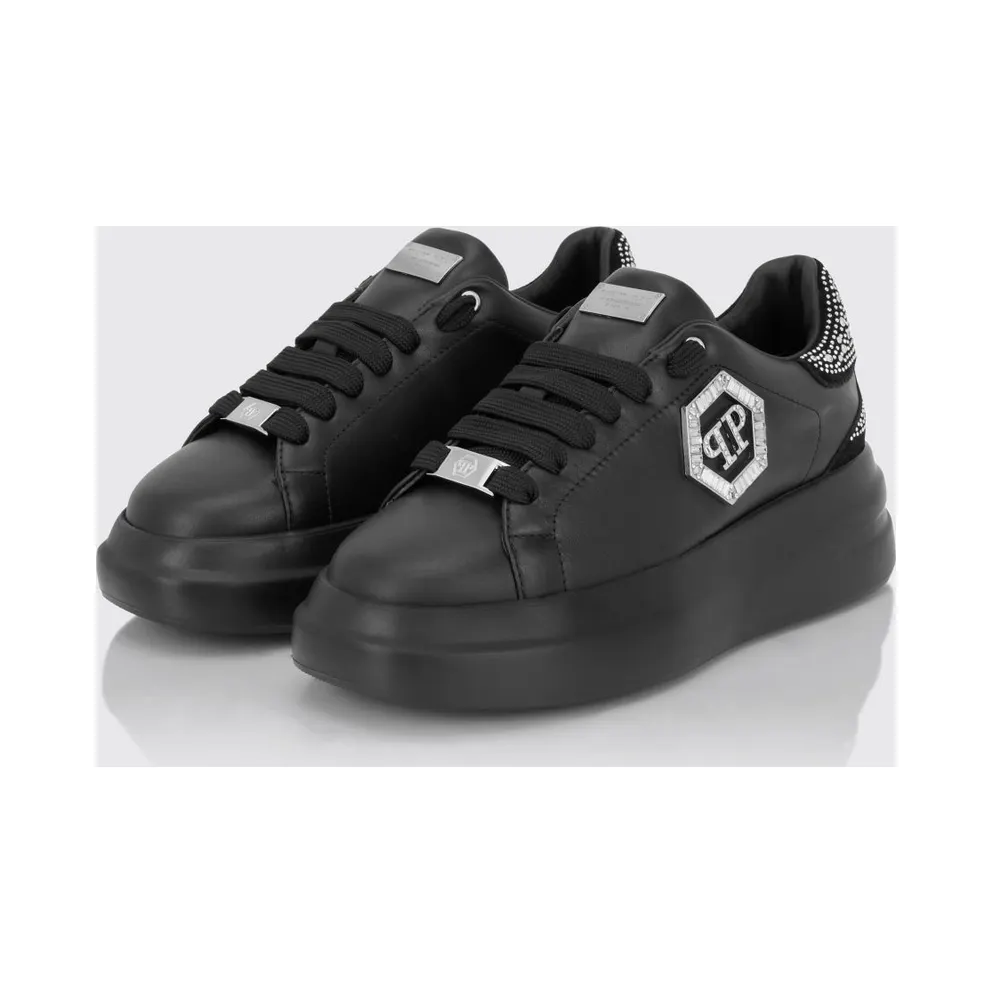 Philipp plein Leather Chunky Sneakers with Hexagon Logo and Rhinestones Black (FAFSWSC2812PLE022N0202)