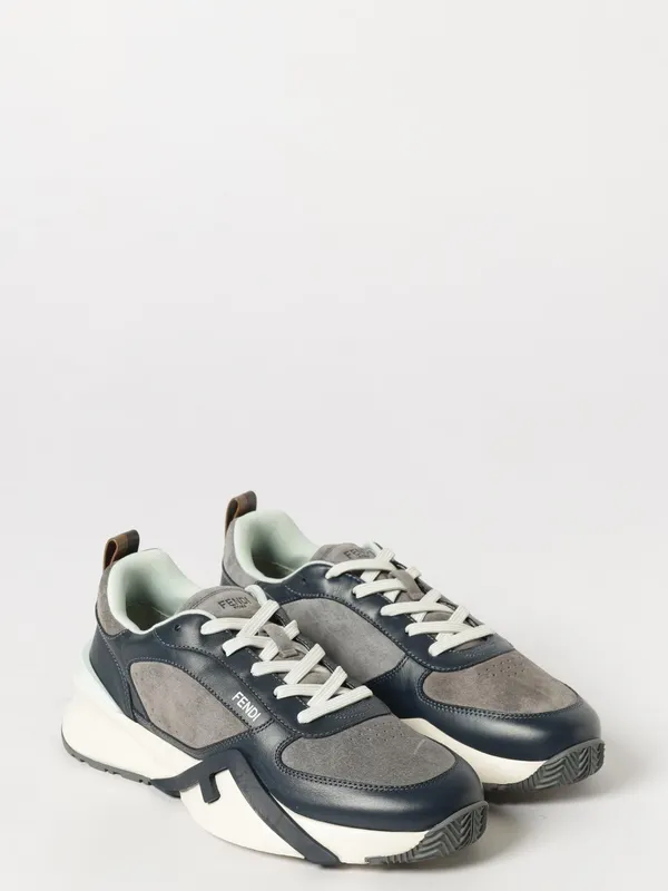 Fendi Flow Low-Top Sneakers in Suede and Smooth Calf Leather Blue (7E1925AY1WF1WPE)