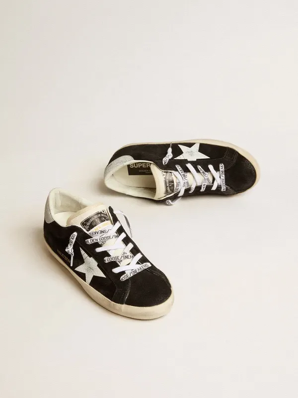 Golden Goose Super-Star Ltd In Black Suede With White Printed Star And Silver Glitter Heel Tab (GWF00661.F005166.90220) (2)