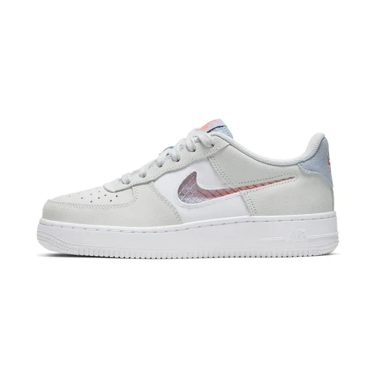 Nike Air Force 1 Low’Transparent White Swoosh’ GS “Pure Platinum / White / Hyper Crimson / Indigo Fog” (CJ4093-001)