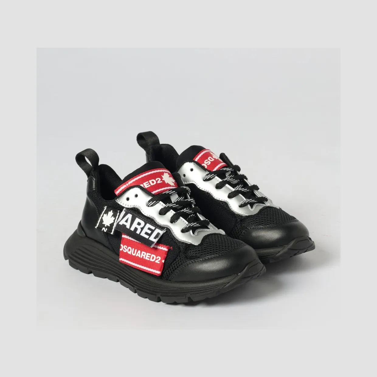 Dsquared2 Boy’s Low-Top Leather and Mesh Sneakers with Contrast Logo Black (8274405)