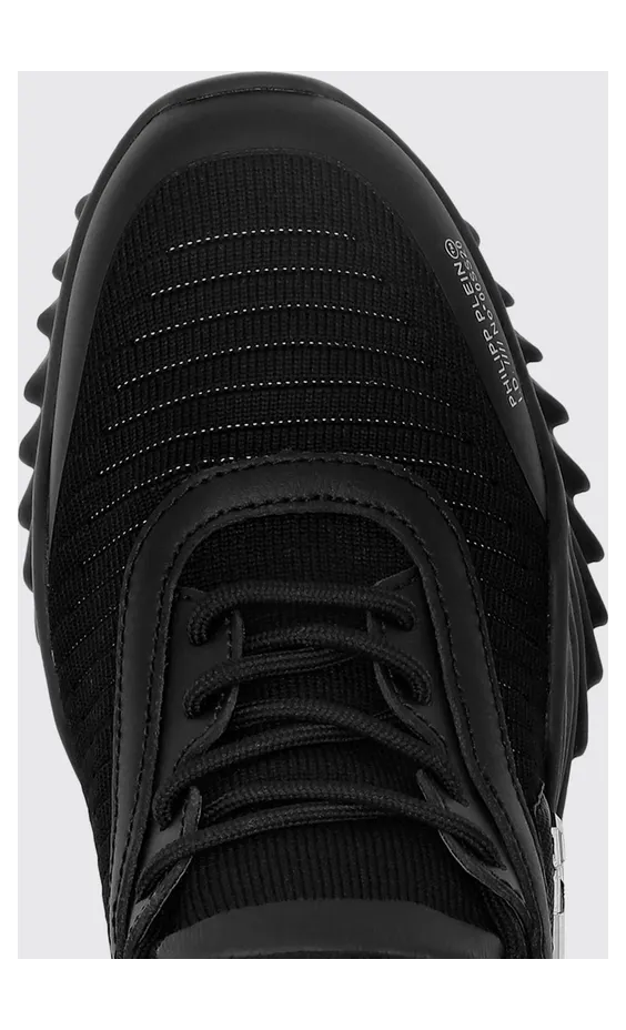Philipp plein Hexagon Runner Low-Top Sneakers in Leather and Knit with Monogram Black (LABSUSC0079PTE003N02) (3)