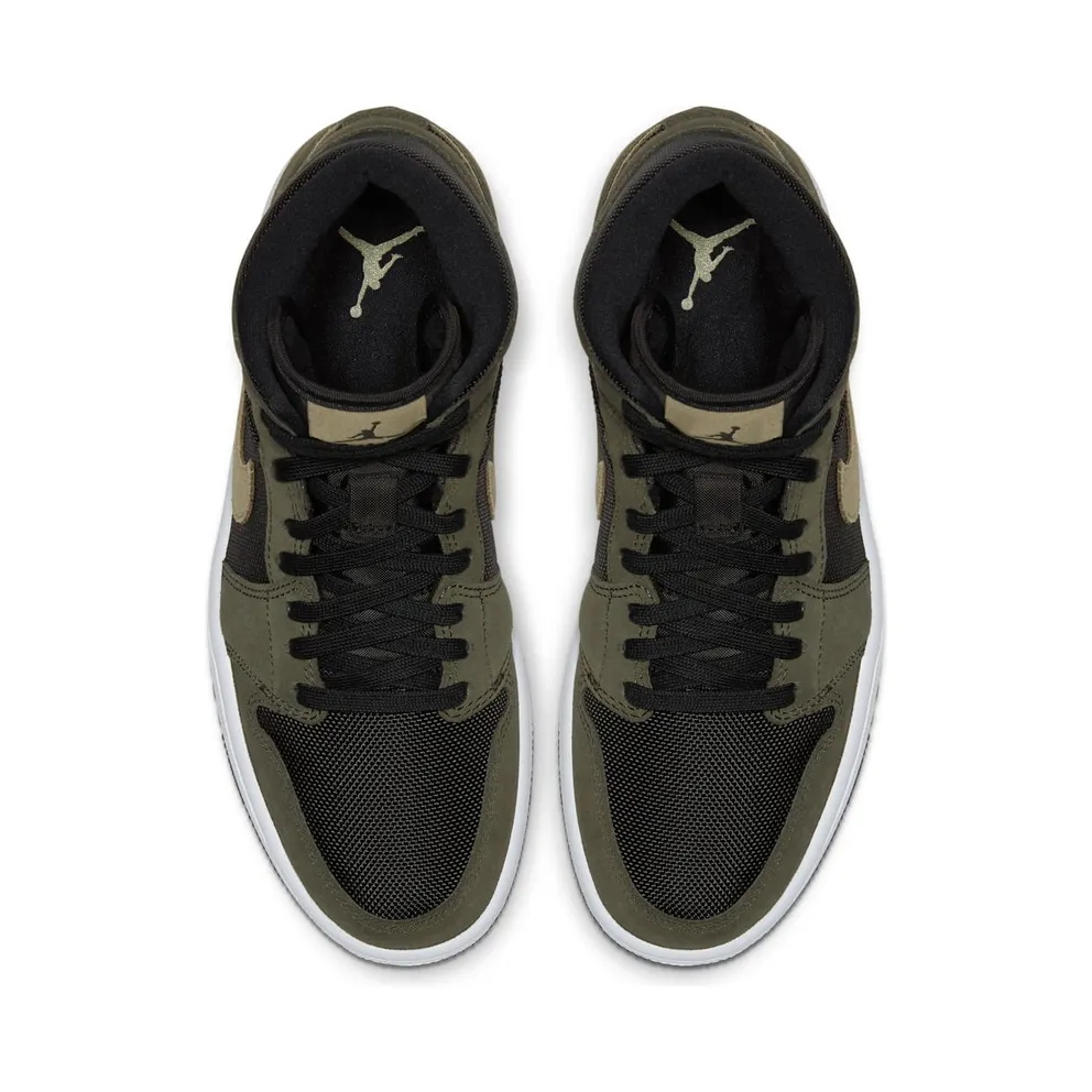 Jordan 1 Mid Military Olive (W) Black/Olive Canvas-Bone (BQ6472-030)