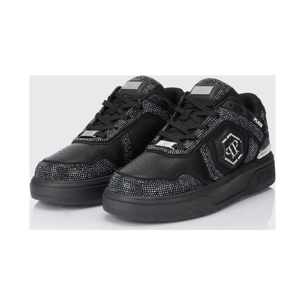 Philipp plein SK8R Leather Sneakers with Applied Rhinestones Black (SAFSUSC0923PTE003N0202)
