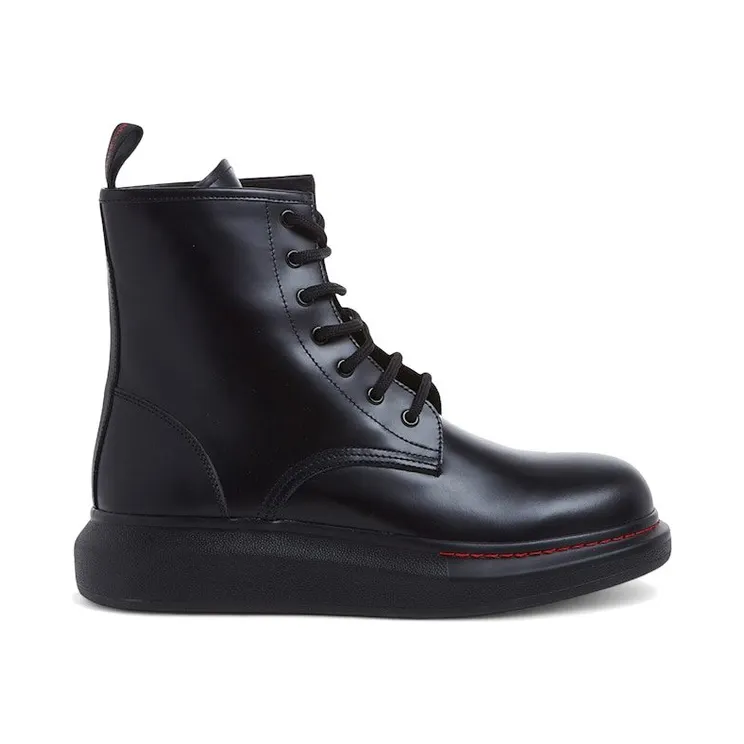 Alexander McQueen Leather Wedge Lace-Up Boot Black (586191 WHX51 1000)