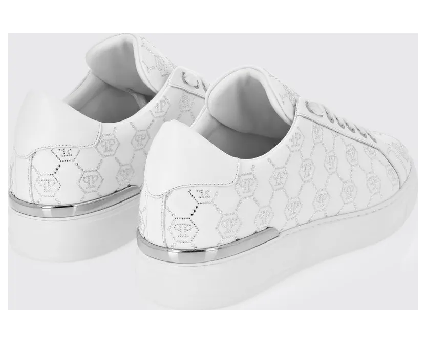 Philipp plein Leather Sneakers with Rhinestone Hexagon White (AAESUSC0866PLE005N01) (2)
