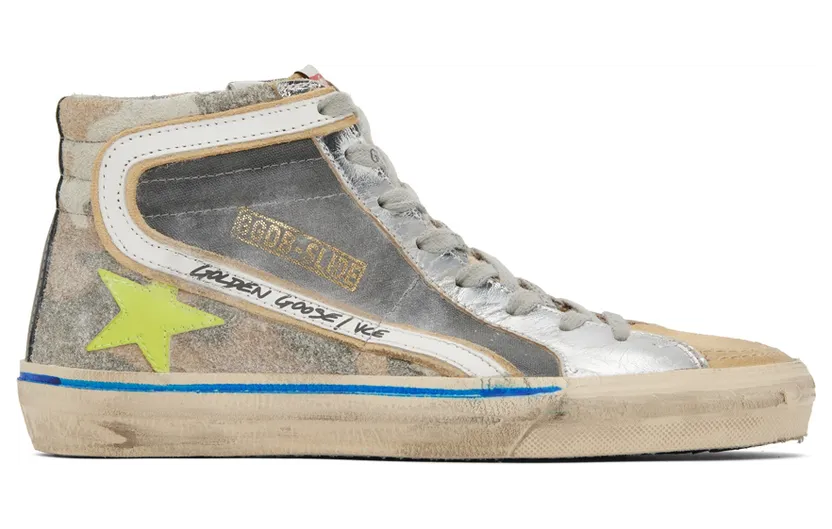 Golden Goose Gray & Tan Slide High Top Sneakers (GMF00116.F002461.8149)