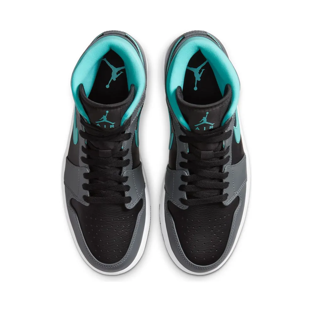 Jordan 1 Mid Grey Aqua Black/Light Aqua-Dark Smoke Grey (554724-063)