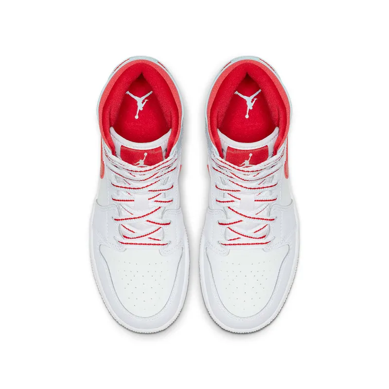 Jordan 1 Mid White Topaz Mist (GS) White/University Red-Topaz Mist-Ember Glow (555112-104)