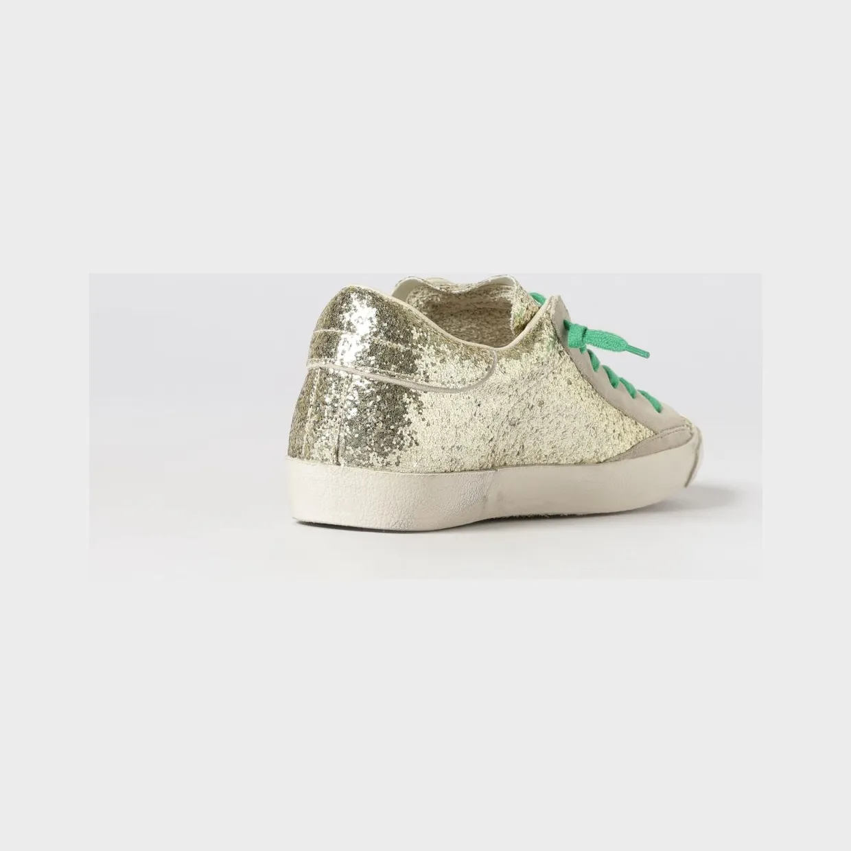 Philippe Model Low-Top Sneakers in Leather and Fabric with Glitter and Embroidery Gold (PRLDGG08) (2)